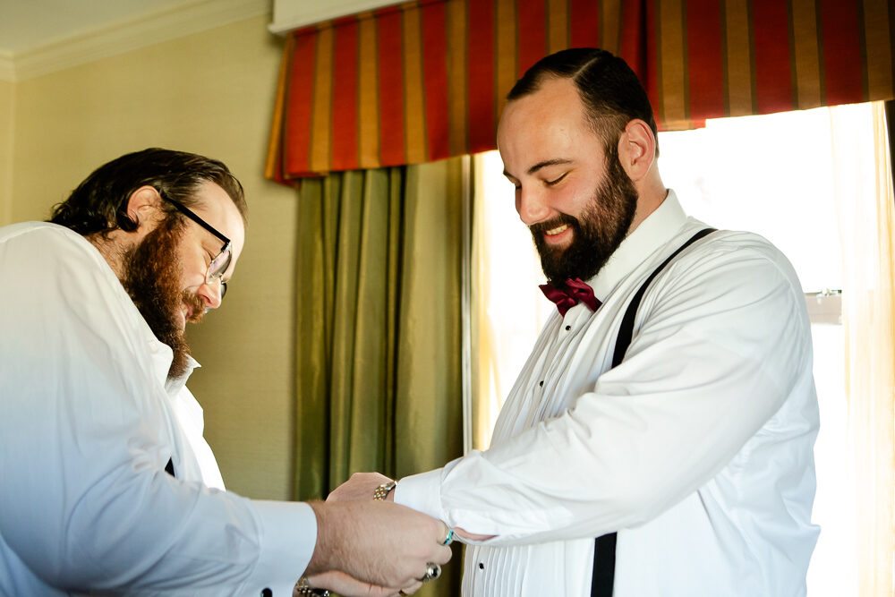 Groom getting ready before wedding ceremony