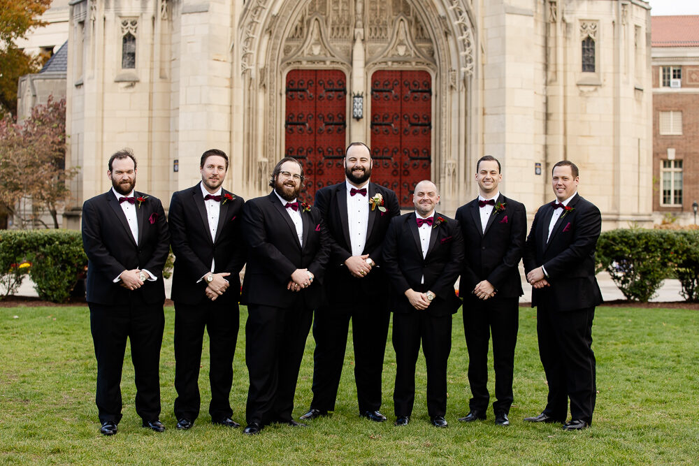 Groom and Groomsmen outside of Heinz Chapel, Pittsburgh