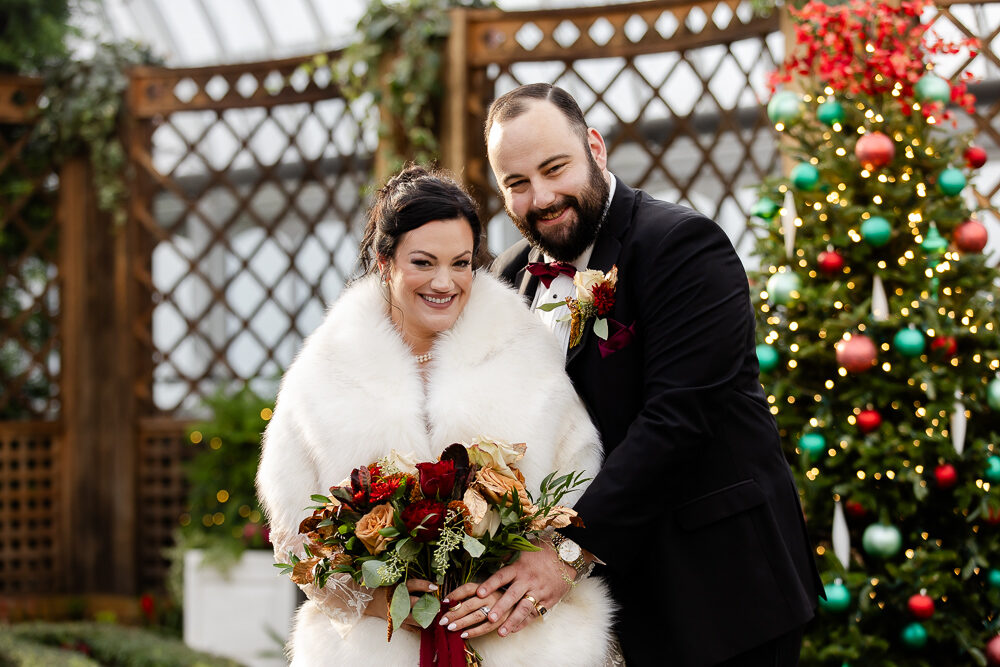 Bride and Groom in the Broderie Room at Phipps Conservatory in November
