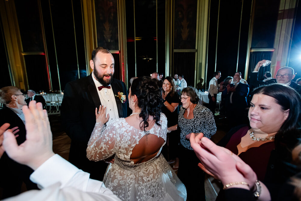 Bride and Groom on the dance floor in the Urban Room at the Omni William Penn Pittsburgh