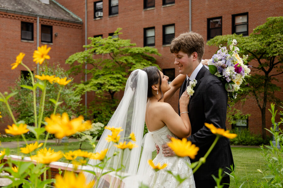 Bride and Groom on the Grounds of Saint Vincent College