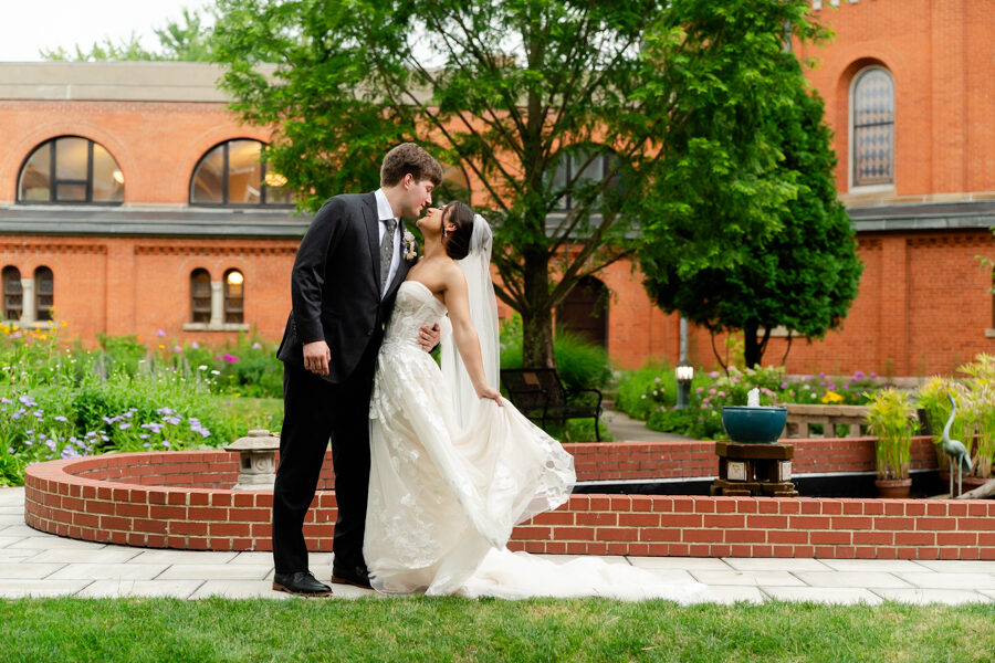 Bride and Groom on the Grounds of Saint Vincent College