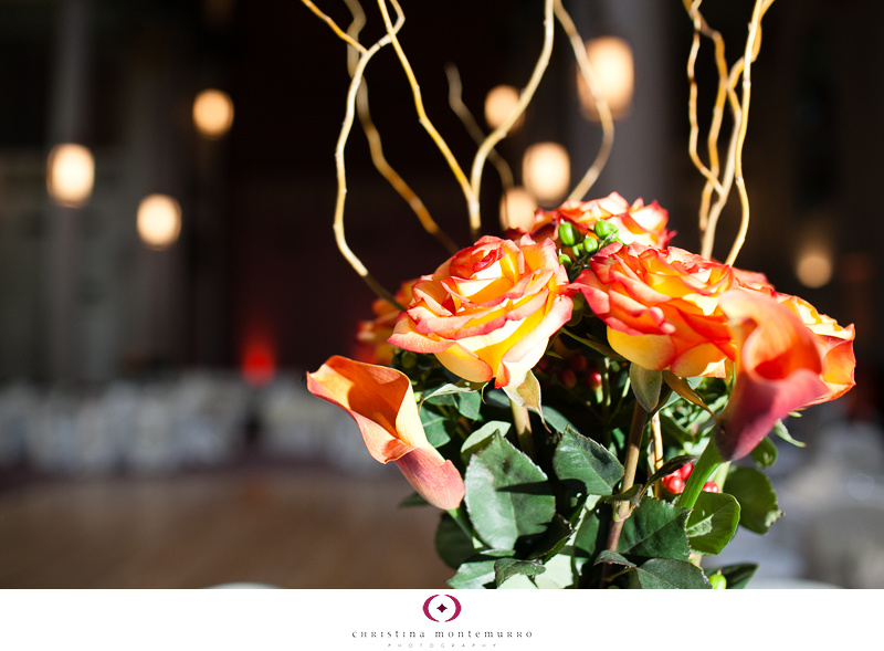 floral reception centerpieces roses calla lilies Pittsburgh Grand Hall Priory