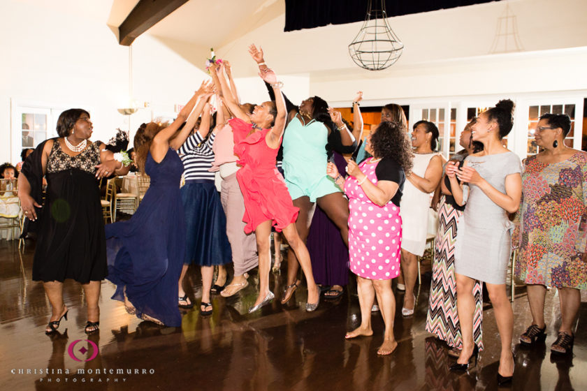 Bride tosses bouquet at Edgewood Club Pittsburgh Wedding Photography