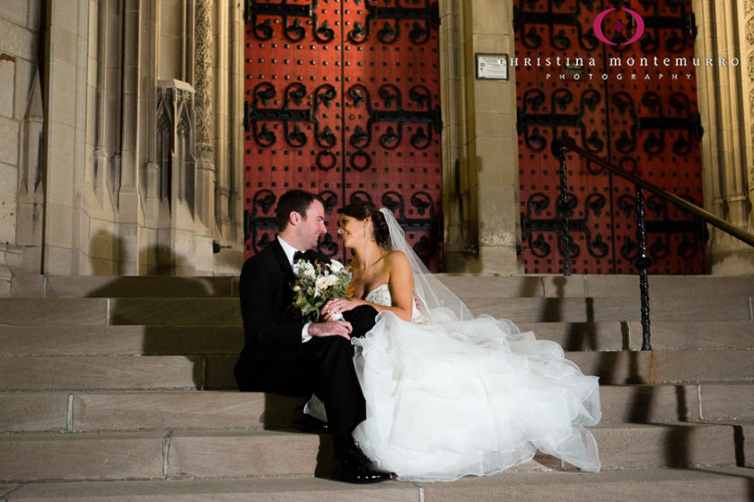 Bride and Groom Night Portrait Outside Heinz Chapel University of Pittsburgh