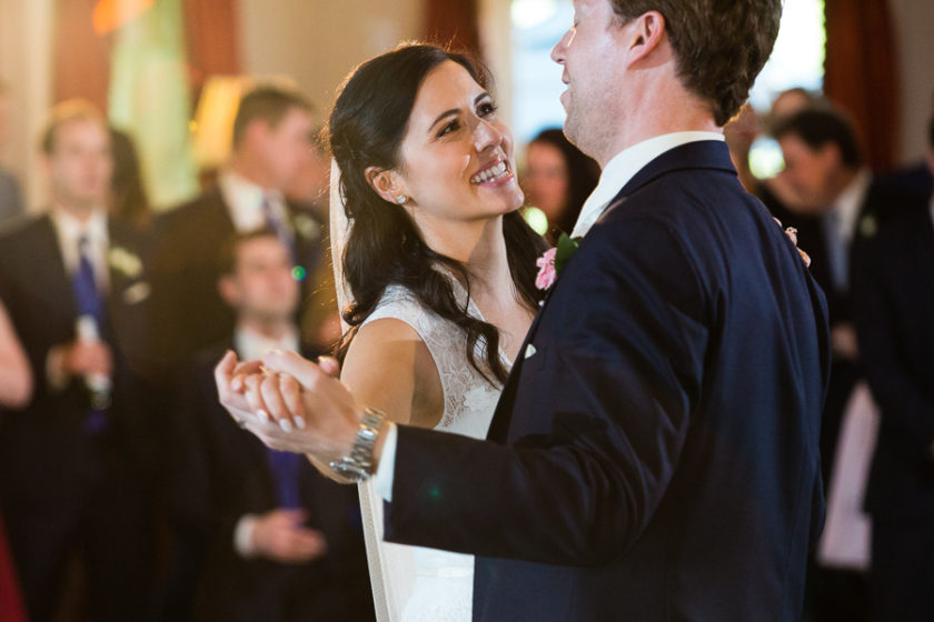 Happy bride and groom during their first dance at Fox Chapel Golf Club