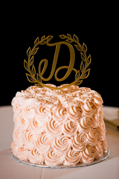 Beautiful Light Pink Small Wedding Cake by Bella Christie with Monogram