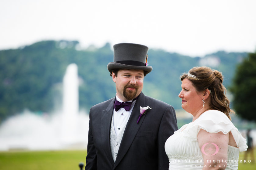 Bride and Groom with Top Hat at Point State Park 