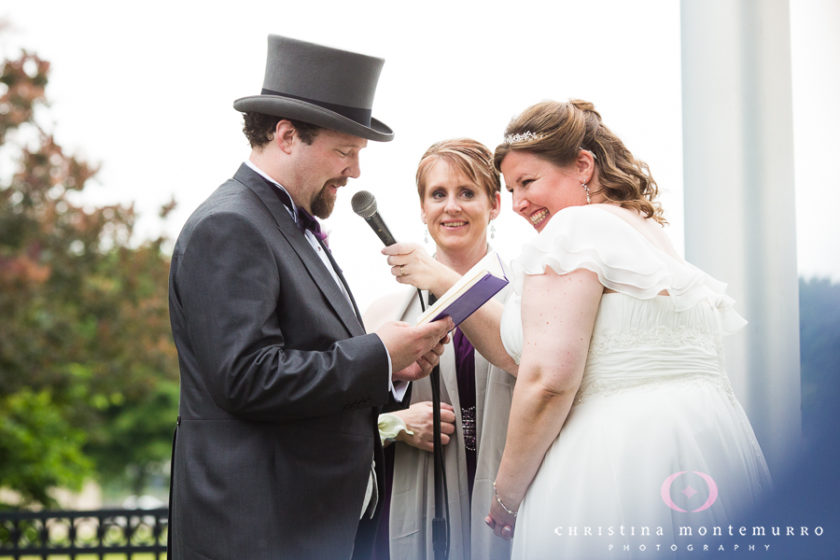 Groom with Purple Notebook Reading his Personal Vows