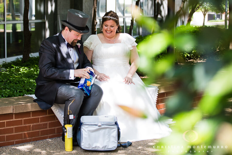 Bride and Groom make S'mores at South Side Works in Pittsburgh
