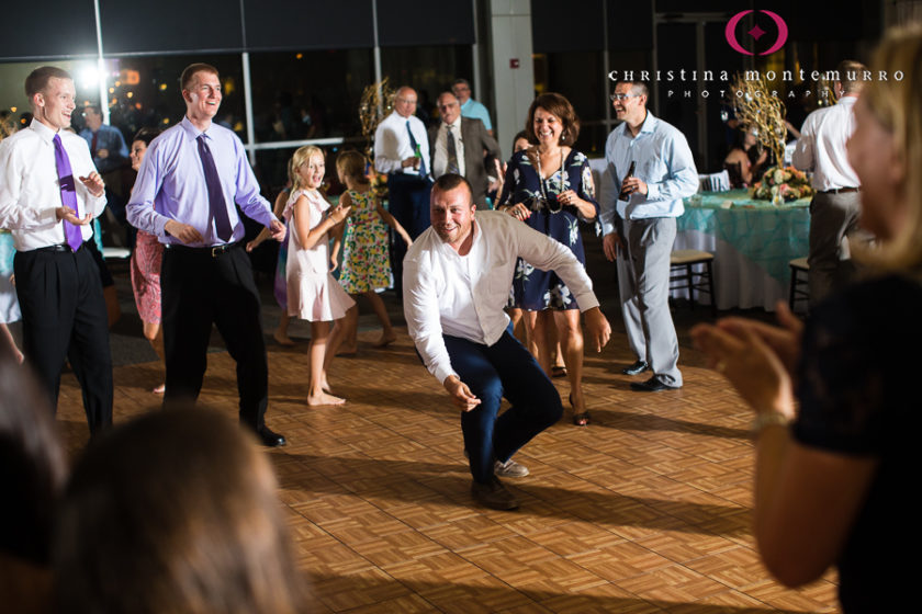 Guests dancing at their wedding reception at the Heinz History Center Mueller Center