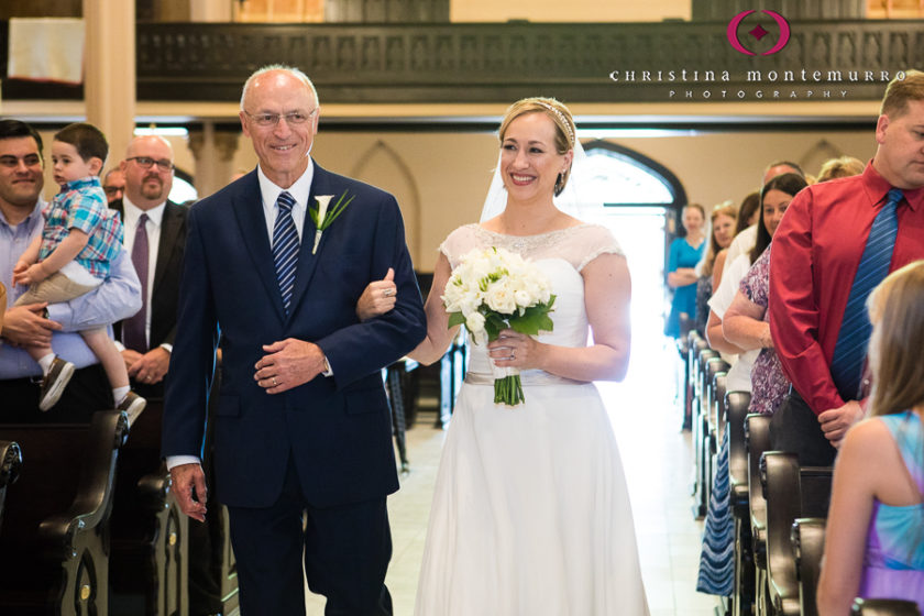 Bride Walking down the aisle with her father at aint Peter Parish Pittsburgh Wedding