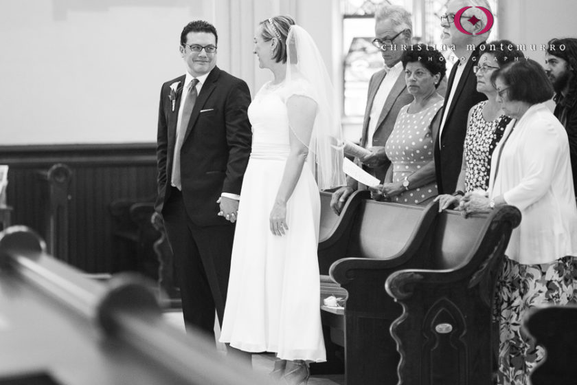 Groom Smiling at Bride at Saint Peter Parish Pittsburgh Wedding
