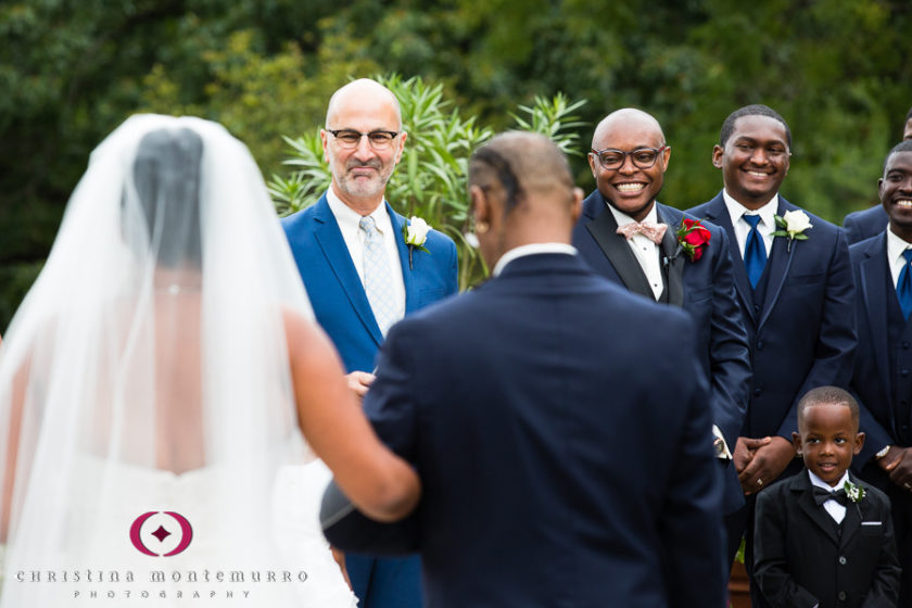 Bride walking down the aisle at Phipps outdoor garden