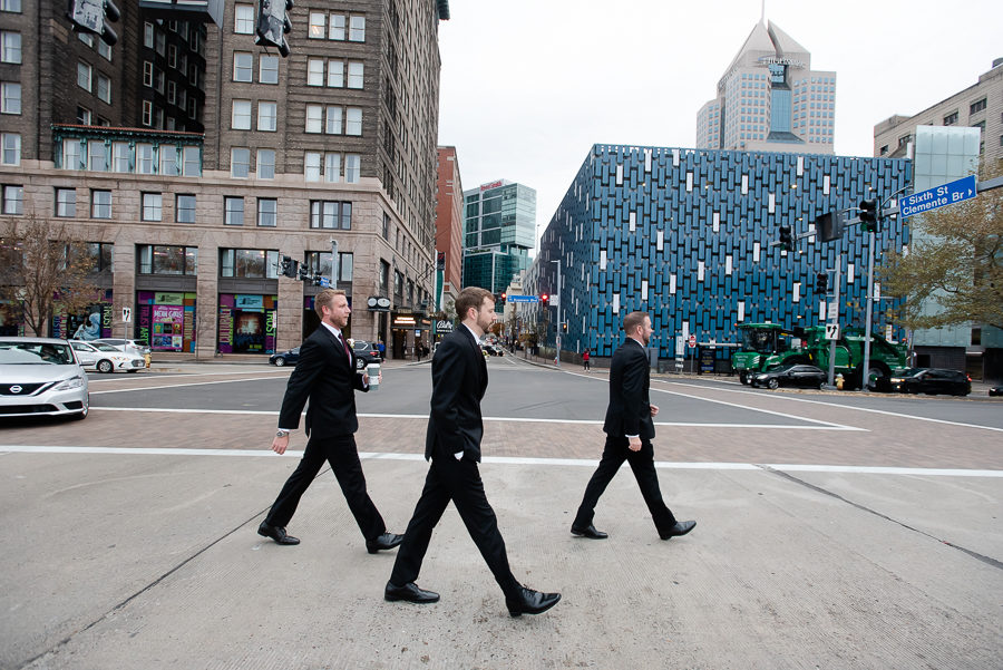 Synchronized Groomsmen Walking