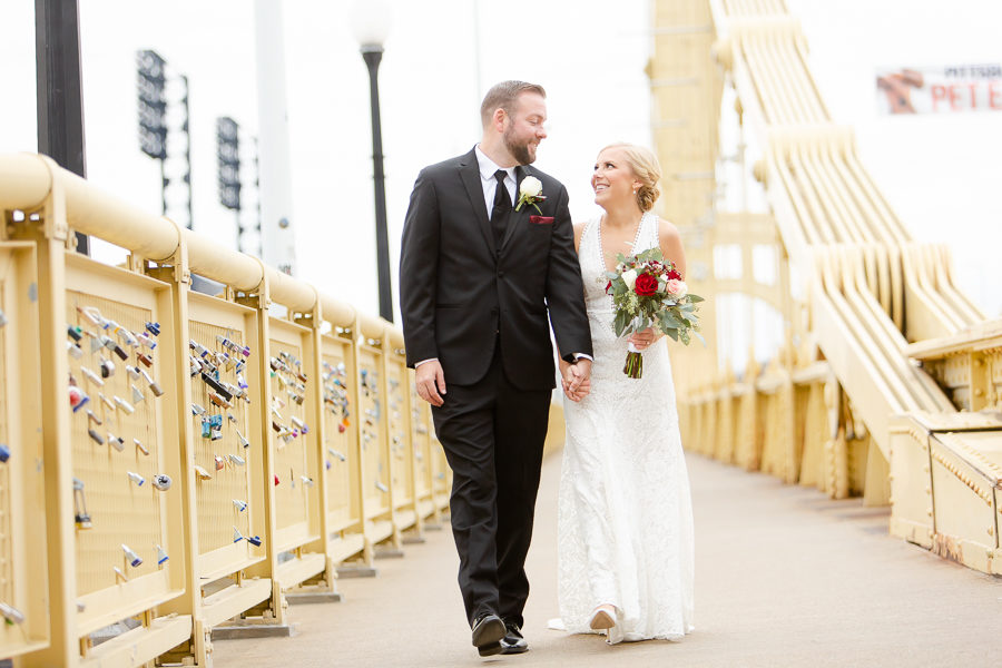 Bride and Groom on Roberto Clemente Bridge Pittsburgh
