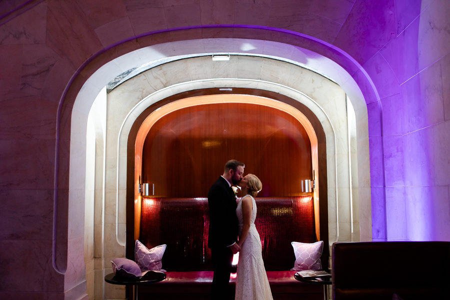Bride and Groom Portrait in Renaissance Pittsburgh Hotel Lobby